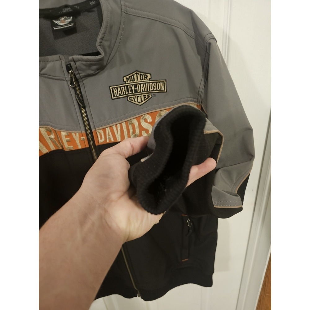 Harley Davidson Jacket Mens Black Gray Spell Out Soft Shell Embroidered L - Picture 12 of 16